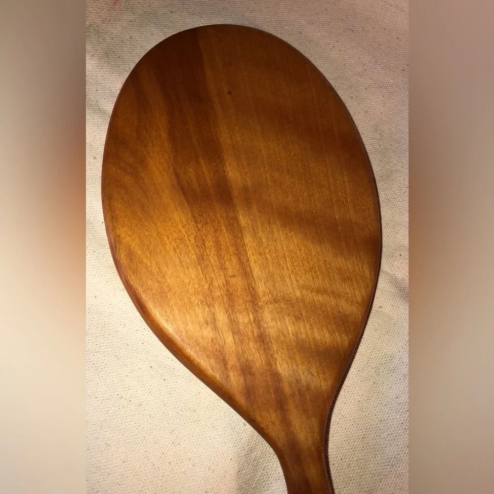Wooden Oval Long Handled Hand Mirror 15.75” Long-Handcrafted/vintage 1980s